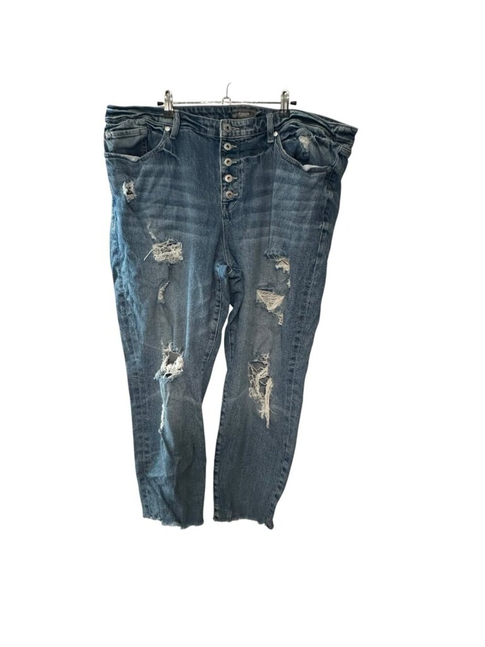 Torrid Women's Skinny Jeans Size 20R Button Fly Distressed Raw Hem Crop Denim